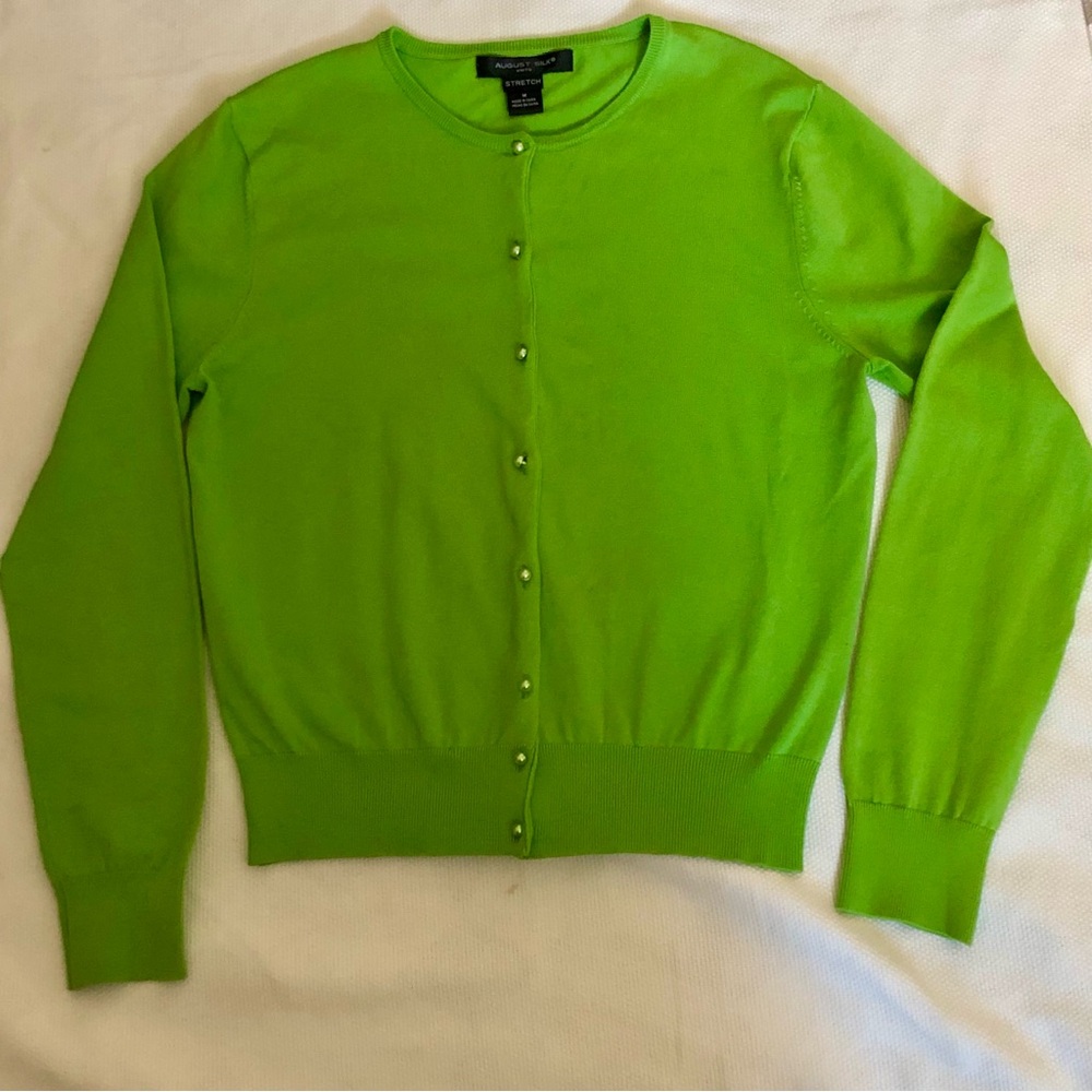 August Silk Knits stretch button up cardigan Size M green